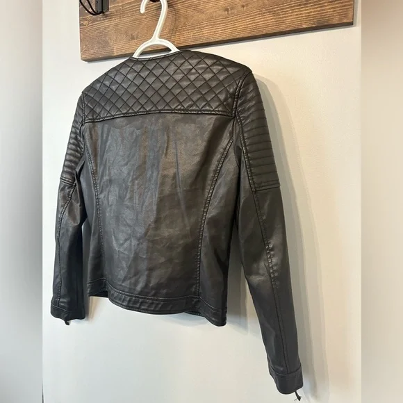 Topshop Women's Black Leather Biker Jacket size Small - Picture 8 of 10